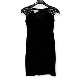 MAGGY LONDON Black Studded Faux Wrap Front Fitted Dress Size 4P